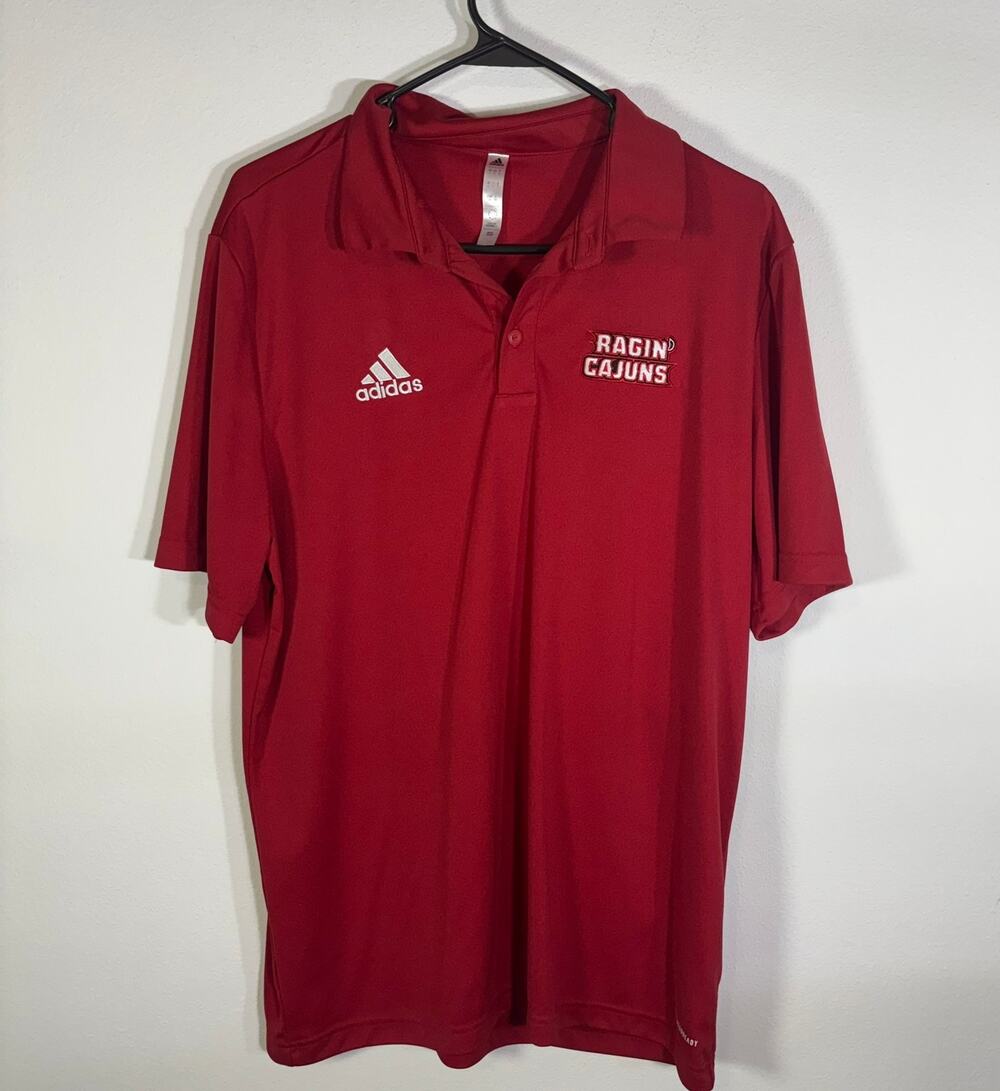 Adidas Ragin Cajuns Polo Shirt Mens Large L Red UL Lafayette AEROREADY Golf Top